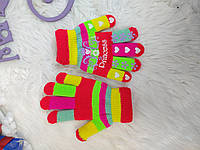Перчатки для девочки вязаные разноцветные надпись princess Размер 6