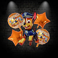 Набор фольгированных фигурных шаров Щенячий патруль Чейз с оранжевыми шарами 5 шт