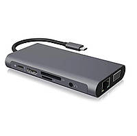 USB-хаб XON SmartLink 10 в 1 Ethernet VGA HDMI 3.5 Audio SD Type-C 3xUSB3.0 Grey (XUCHP104300G)