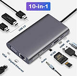 USB-хаб XON SmartLink 10 в 1 Ethernet VGA HDMI 3.5 Audio SD Type-C 3xUSB3.0 Grey (XUCHP104300G), фото 2