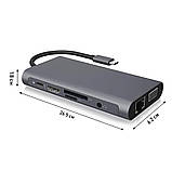 USB-хаб XON SmartLink 10 в 1 Ethernet VGA HDMI 3.5 Audio SD Type-C 3xUSB3.0 Grey (XUCHP104300G), фото 5