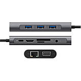 USB-хаб XON SmartLink 10 в 1 Ethernet VGA HDMI 3.5 Audio SD Type-C 3xUSB3.0 Grey (XUCHP104300G), фото 6