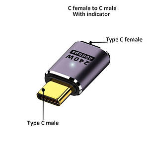 Перехідник адаптер OTG USB Type-C M/F LED (USB 4.0, 40Gbps, 240W, 8K) Metal Type-1, фото 4