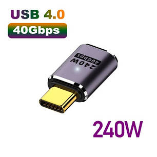 Перехідник адаптер OTG USB Type-C M/F LED (USB 4.0, 40Gbps, 240W, 8K) Metal Type-1, фото 1