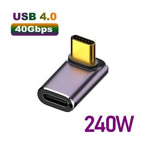 Перехідник адаптер кутовий USB Type-C M/F LED (USB 4.0, 40Gbps, 240W, 8K) Metal Type-5, фото 1