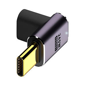 Перехідник кутовий USB Type-C M/F LED (USB 4.0, 40Gbps, 240W, 8K) Metal Type-6, фото 4