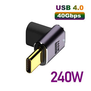 Перехідник кутовий USB Type-C M/F LED (USB 4.0, 40Gbps, 240W, 8K) Metal Type-6, фото 1