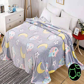 Плед-покривало з мікрофібри День- Ніч зі світлом "Сови"