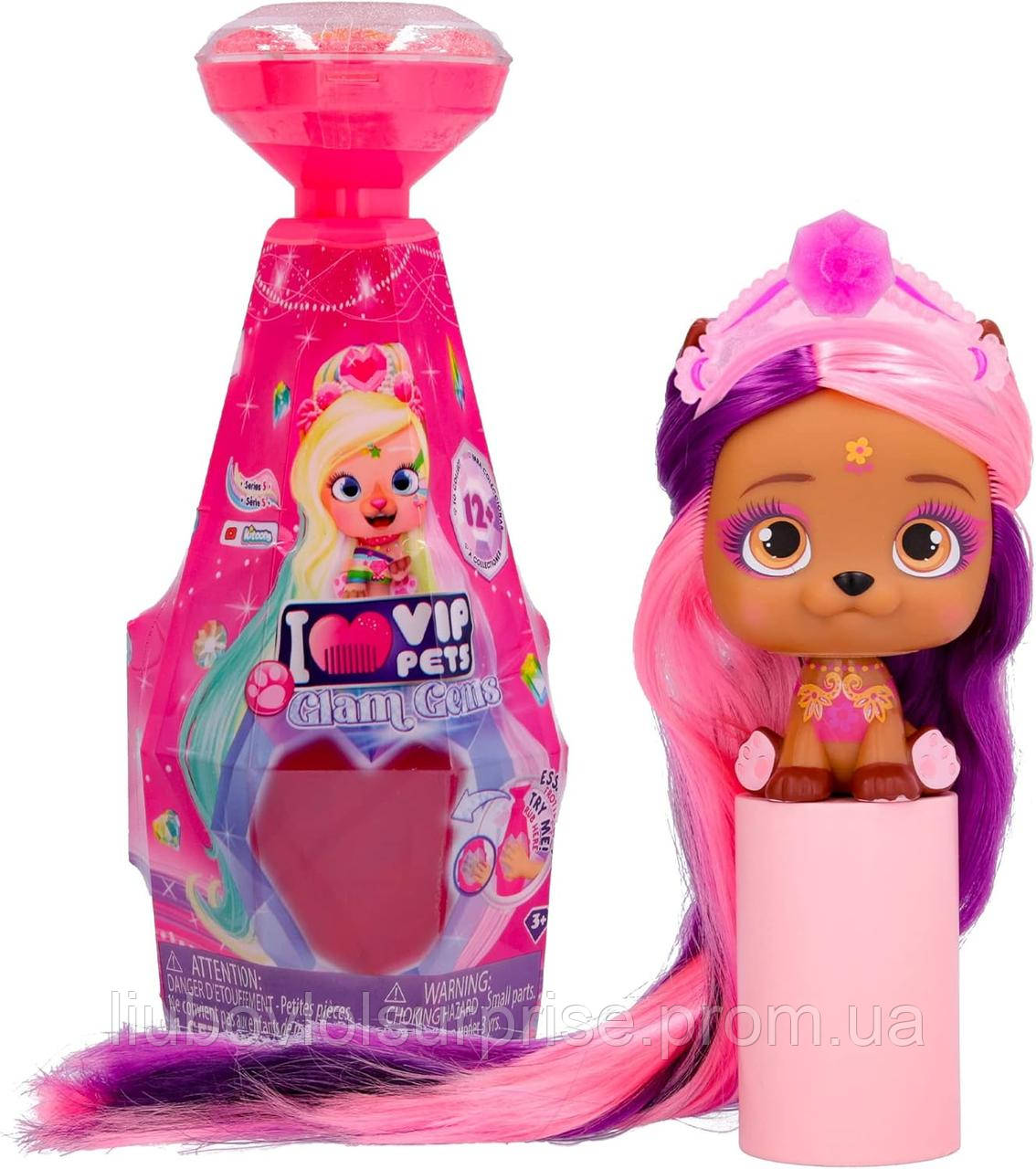 IMC Toys VIP Pets - Glam Gems Series 5- Includes 1 VIP Pets Doll, 9 Surprises, 6 Accessories for Hair Styling