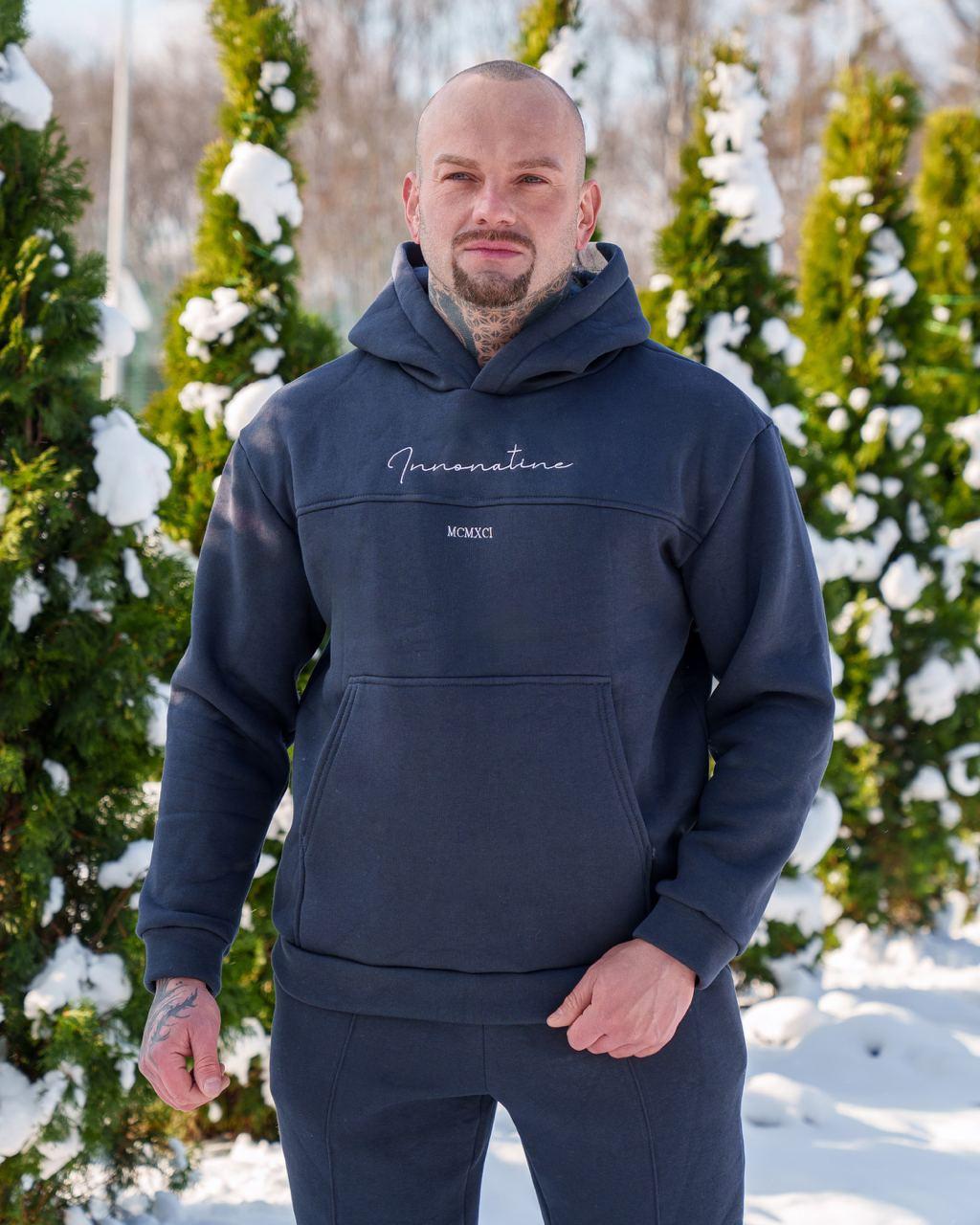 Теплий спортивний костюм для чоловіків на зиму колір графіт чоловічі спортивні зимові костюми на флісі утеплені