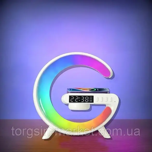 Нічник акумуляторний з безпроводовою зарядкою годинником і будильником міні RGB світильник колонка,TG