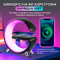 Настільна смарт лампа-нічник G-Smart RGB з годинником, бездротовою зарядкою 15W і Bluetooth-колонкою 3W (GL-White), фото 6