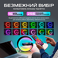 Настільна смарт лампа-нічник G-Smart RGB з годинником, бездротовою зарядкою 15W і Bluetooth-колонкою 3W (GL-White), фото 3