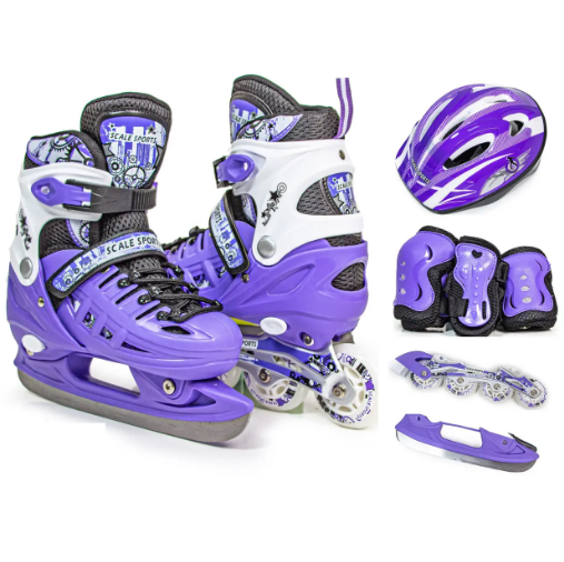 Дитячий комплект ролики-ковзани 2в1 із захистом і шоломом Scale Sports 449718647 Фіолетовий 29-33