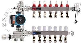 Колектор для теплої підлоги EUROPRODUCT на 7 контури нижній комплект з насосом (латунь)