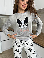 Женская теплая пижама с бульдогами, размер: L