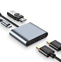 Адаптер USB C VGA HDMI, 4 в 1 Type C 4K HDMI/VGA/USB 3.0/USB C PD, Macbook Pro/Air, Nintendo, Dell, HP,