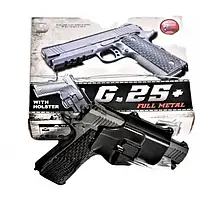 Детский пистолет на пульках "Colt 1911 Rail" Galaxy G25+ металл черный с кобурой