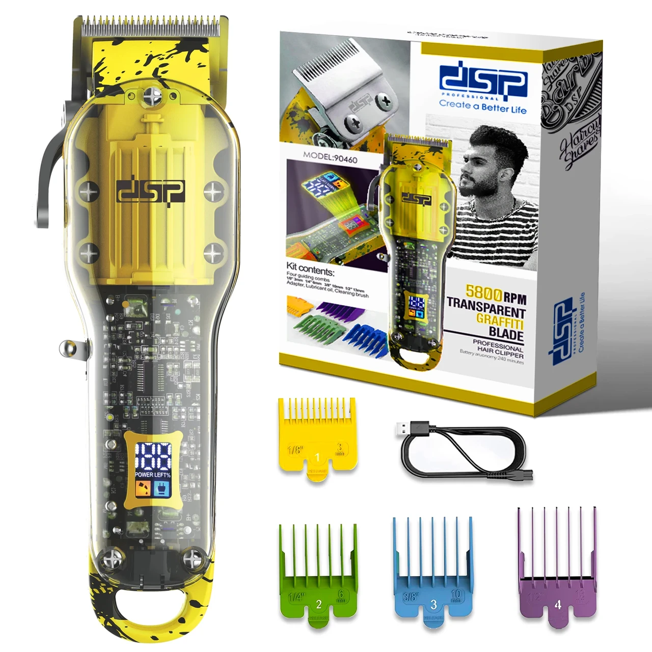 Машинка для стриження волосся з цифровим дисплеєм DSP 90460 на акумуляторі, фото 1