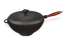 Каструля WOK з дерев'яною ручкою і чавунною кришкою. Об'єм 3,5 літрів.