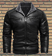 Куртка кожаная байкер стиль. Дубленка молодежная с натуральной кожи. 48