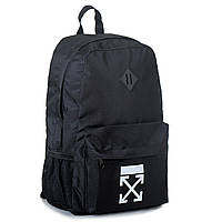Стильный вместительный повседневный водонепроницаемый черный рюкзак с белым рисунком логотипа 30-OF