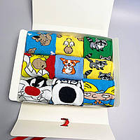 Подарочная коробка женских мультяшных носков 36-41 на 9 пар с качественным ярким рисунком на подарок КМ укр