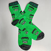 Мужские носки высокие хлопковые демисезонные зеленые красочные в стиле Marvel Hulk 1 пара 40-45 КМ укр