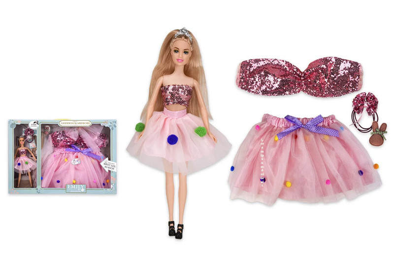 Лялька "Emily" QJ082A у наборі спідниця для дитини, розмір ляльки - 29 см, у коробці 58*6*40 см від магазину