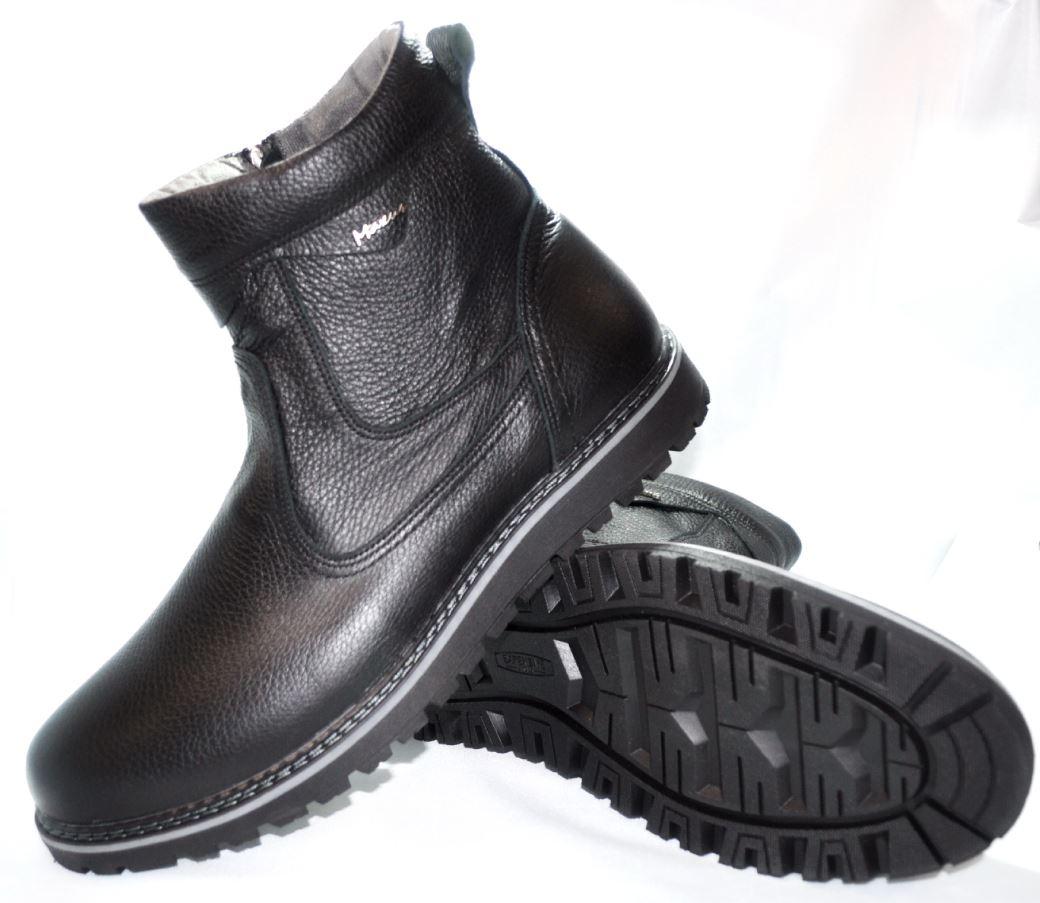 Розміри 45, 46, 47, 48  Чоловічі зимові шкіряні чоботи на хутрі, чорні  Maxus 888