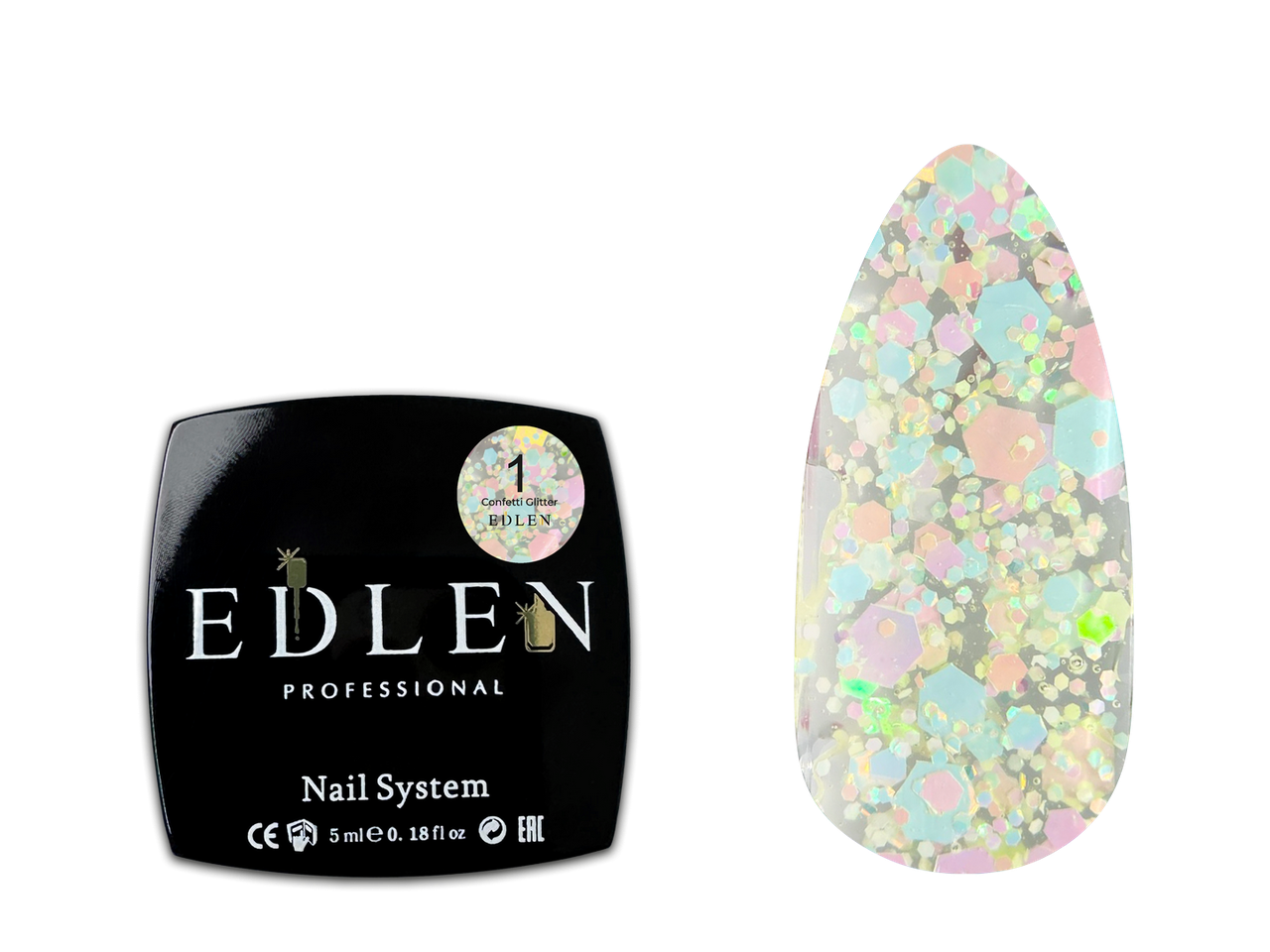 Гель-лак для нігтів Edlen Confetti Glitter №01, 5 мл