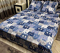 Постільна білизна бязь двоспальний комплект Котики блакитні. Комплект постельного белья. Постельное белье