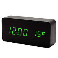 Часы электронные с термометром VST-862-4 Черные с зеленым циферблатом