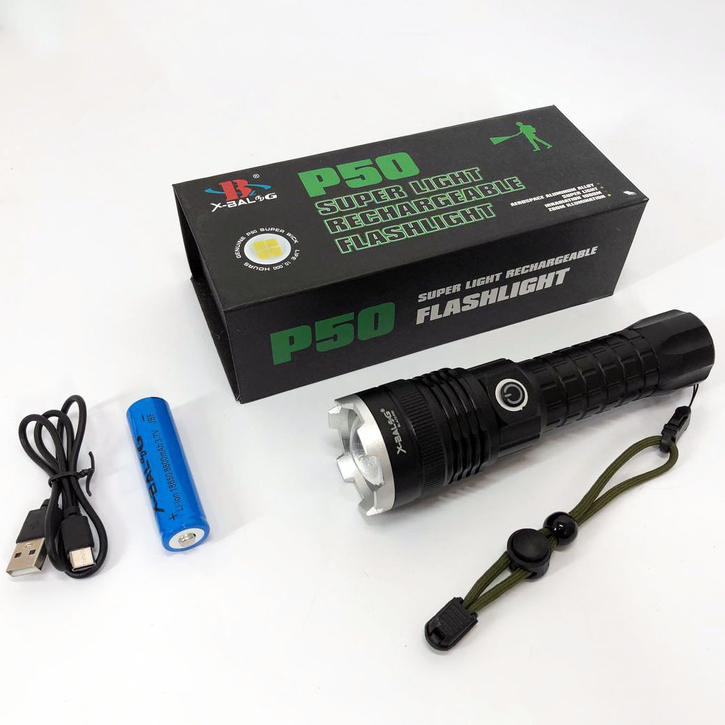 LED ліхтар із зарядкою X-Balog, Пилозахищений ліхтар, Ліхтар ручний батарейний військовий зсу BE-40, фото 1