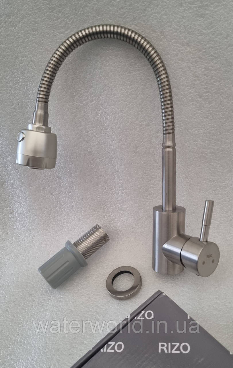 Змішувач для кухні з гнучким гусаком із неіржавкої сталі з кріпленням на гайці