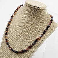 Буси Агат Чорно Коричневий 6 мм 45 см Кулька з Огранкою