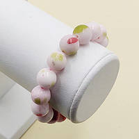 Браслет агат 12 мм рожевий із зеленим і малиновим на гумці