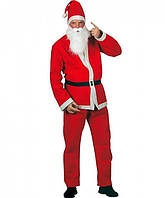 Карнавальный костюм Деда Мороза велюр красный шапка костюм и борода BS-03