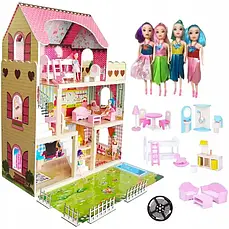 Іграшковий ляльковий будиночок + лед освітлення+4 ляльки в подарунок+ меблі