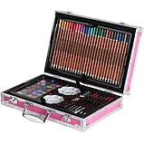 Набір для дитячої творчості та малювання 145 предметів юний художник в алюмінієвій валізі єдиноріг Рожевий, фото 3