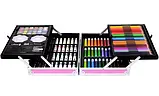 Набір для дитячої творчості та малювання 145 предметів юний художник в алюмінієвій валізі єдиноріг Рожевий, фото 4