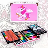 Набор для детского творчества и рисования 145 предметов юный художник в алюминиевом чемодане Розовый