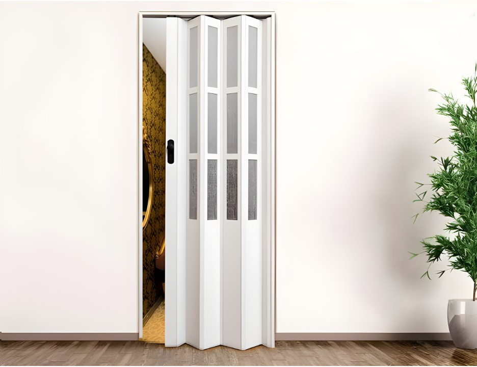 Двері гармошка полуостекленные, біле дерево 86х203см. Міжкімнатні двері Symfonia. Доставка, фото 1