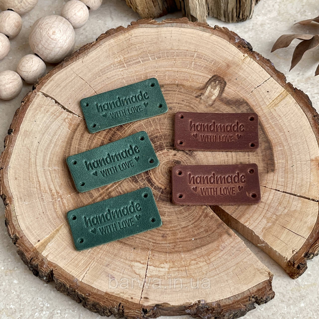 Шкіряна бірка HAND MADE WITH LOVE  4х2 см