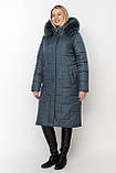 Довгий жіночий синій пуховик з натуральним хутром Li-168, розміри 48-60, фото 3