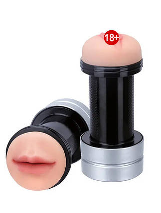 Двосторонній мастурбатор REALSTUFF 2 IN 1 HUMMER - MOUTH & VAGINA, фото 1