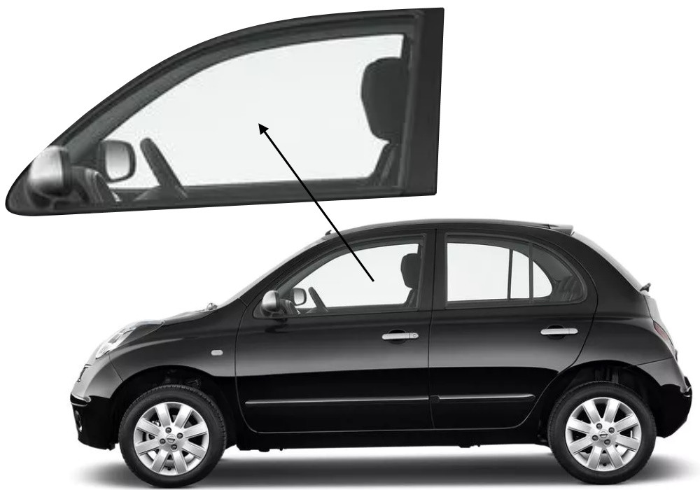 Бічне скло Nissan Micra K12 2003-2011 передніх дверей ліве