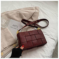 Класична жіноча сумка Bottega Veneta Cassette Bag з екошкіри, бордова жіноча сумка велика в'язка