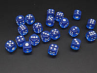 Кубики сині ігрові для настільних ігор із закругленими кутами і з білими крапками, висотою 12 мм