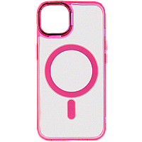 Прозрачный чехол с MagSafe на Айфон 12 Про Макс (Ярко-розовый)
